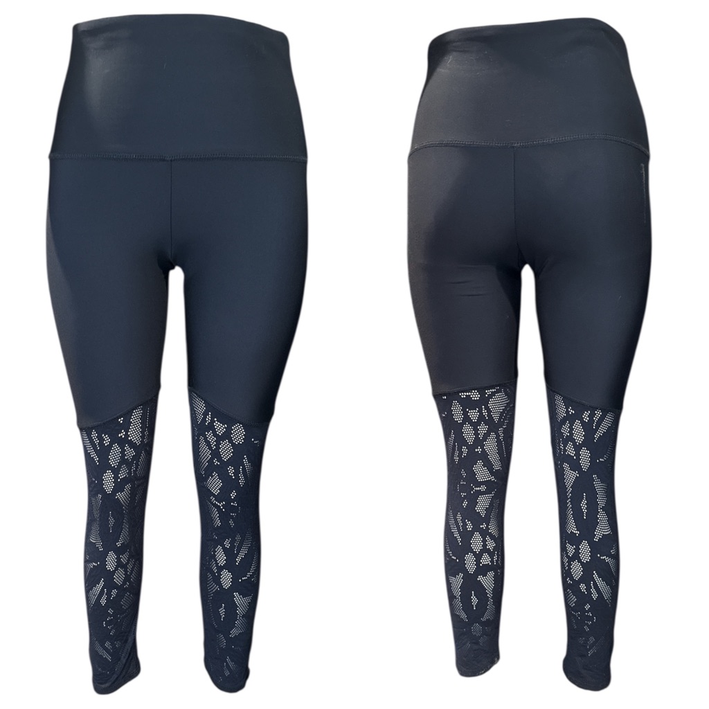 Radiate Black High-Waisted Lace Panel Crop 22” Leggings Size Medium